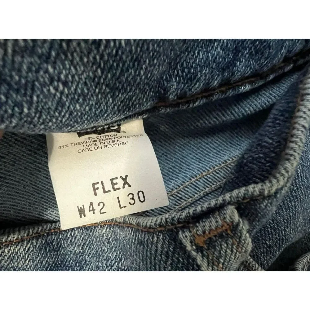 * Vintage Levis 540 Jeans Mens 42x30 Flex Blue Denim Relaxed Fit Brown Tab